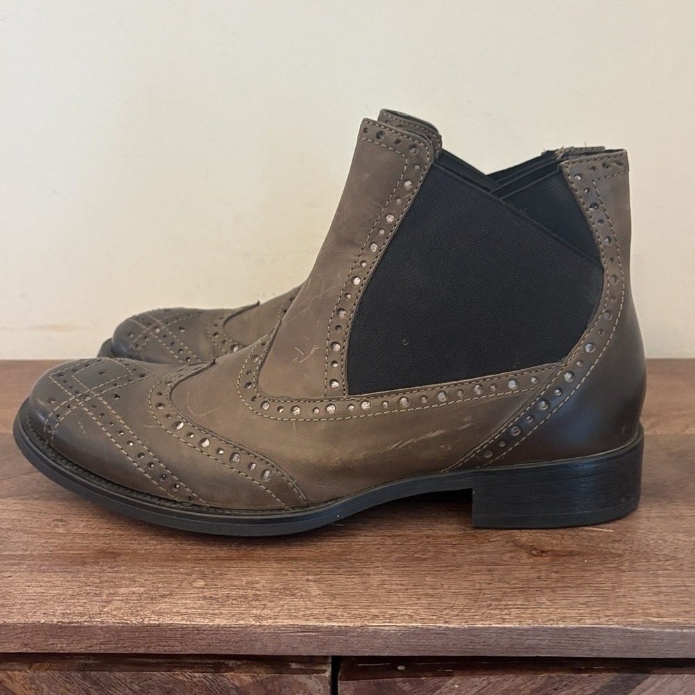Donald Pliner Chelsea Boots Wingtip Brogue Brown Leather Western Men's Size 10 - Picture 3 of 13